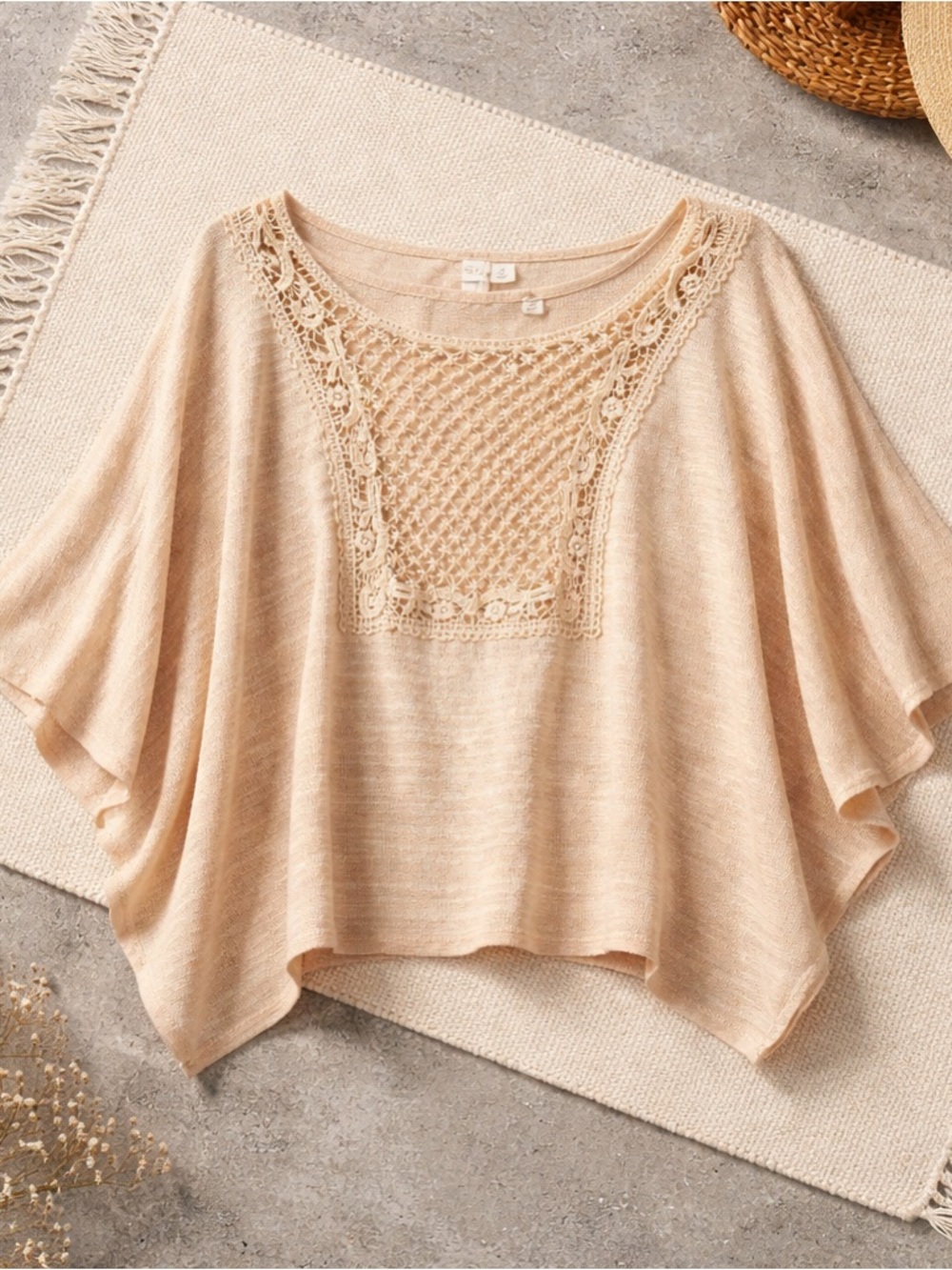 Anthropologie Others Follow Small Boho Poncho Top Crochet Yoke Festival